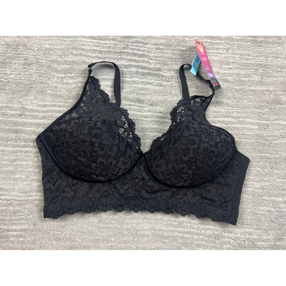 Maidenform Bralette Womens 36C Black Wireless Foam Cup Lace DM1188 Convertible